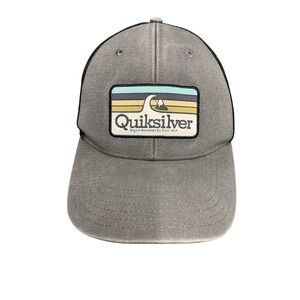 Quiksilver Hat Cap Snap Back Mens One Size Gray Black Trucker Mesh Patch Surf